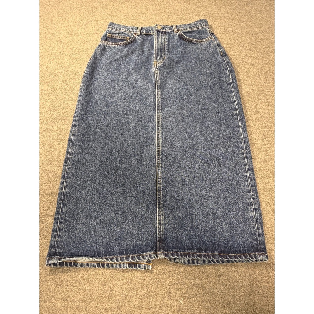Reformation Jayde High Rise Midi Skirt Womens 30 Blue Denim Back Slit 5-Pockets